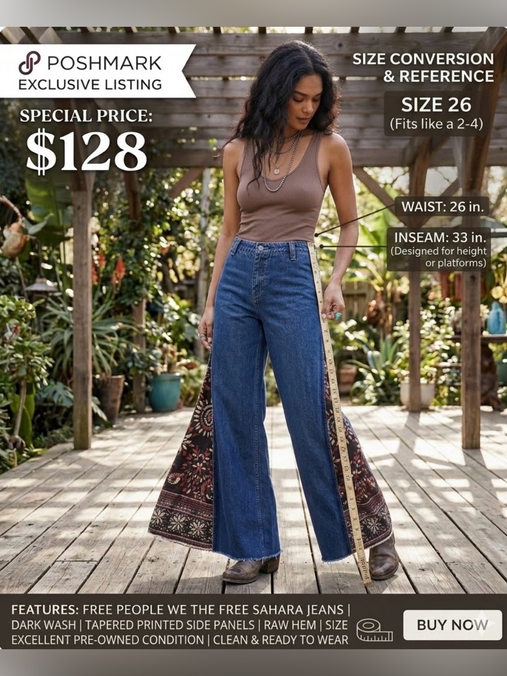 Free People Sahara Extreme Wide Leg Jeans Size 26/33